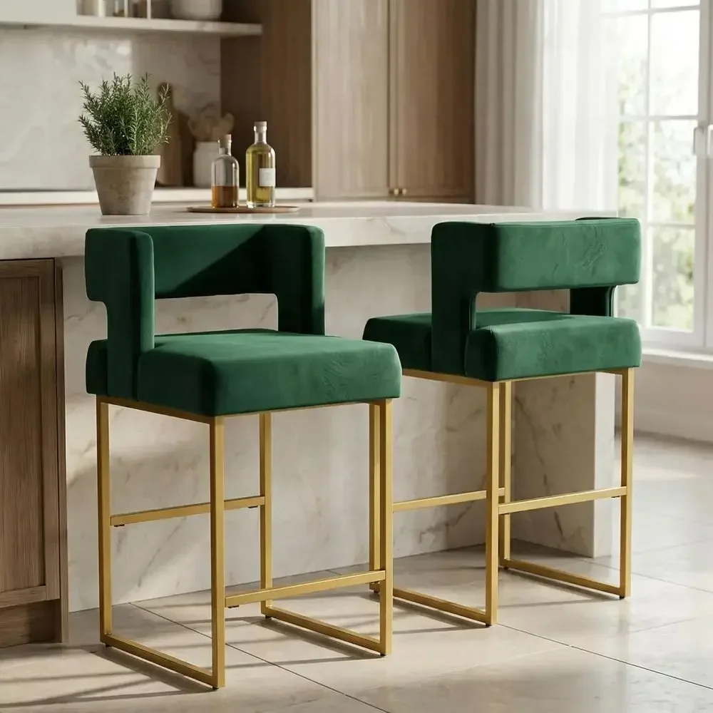 Home Bar Stools - Set van 2 groene fluwelen barkrukken