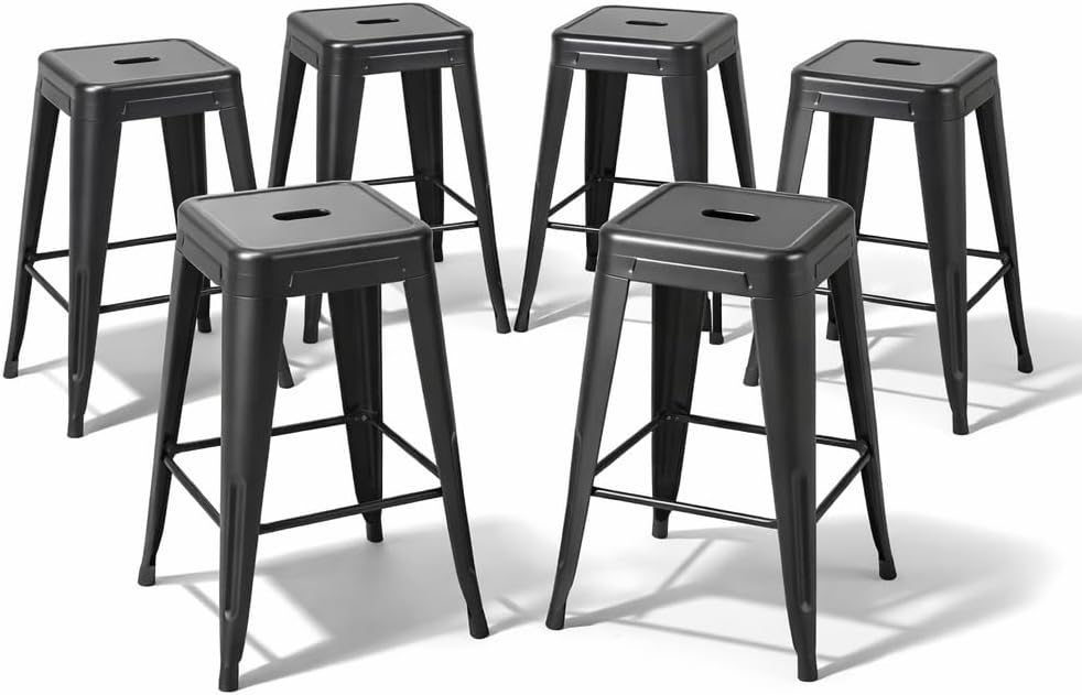 Home Bar Seating - Midnight Black Metal Barstoelen Set van