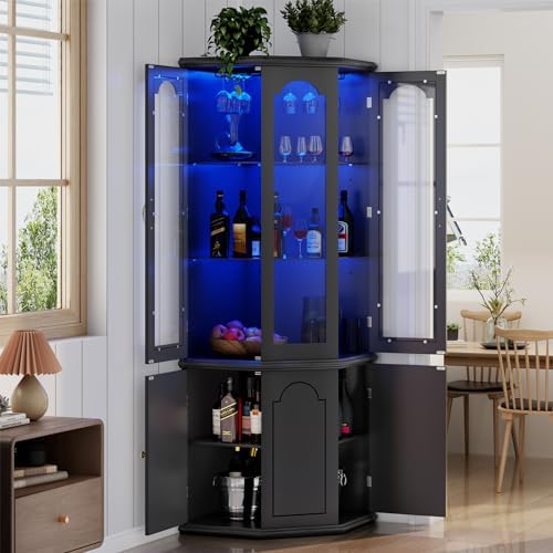 Home Bar Shelves - Hoekbar-kast met LED-verlichting, hoge moderne wijnkast