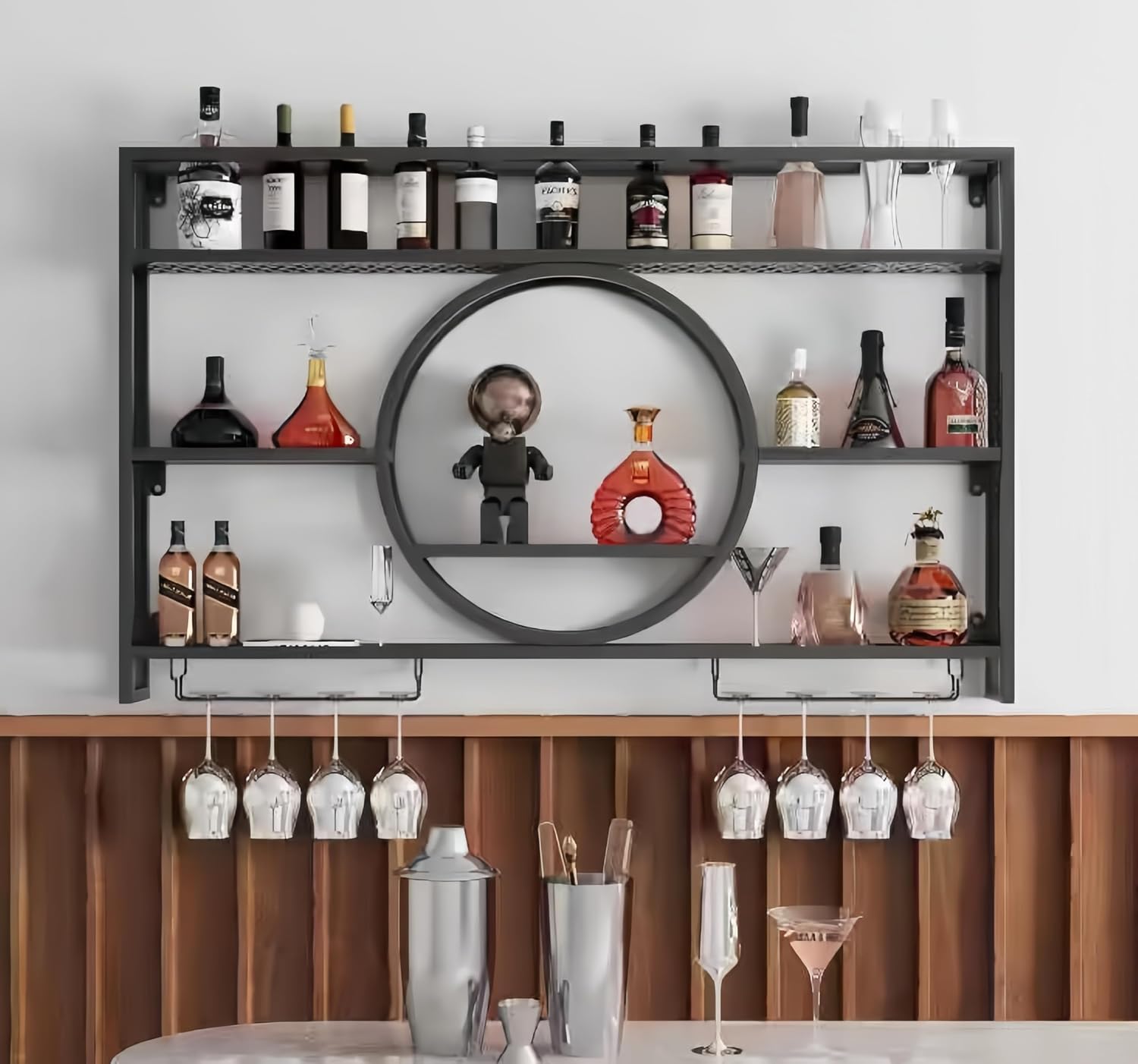 Home Bar Shelves - Zwarte metalen wandplank voor wijn met