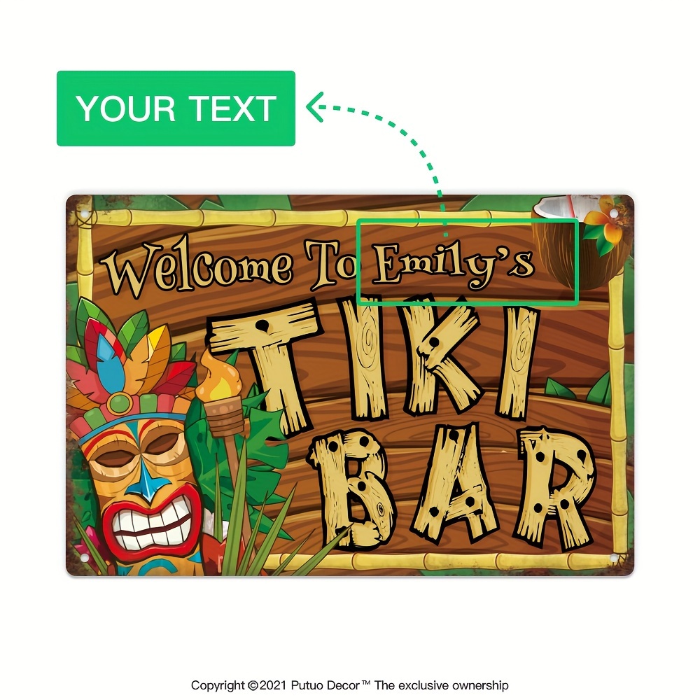 Home Bar And Kitchen - Aangepaste decoratieve Tiki Bar-bord, gepersonaliseerde naam,