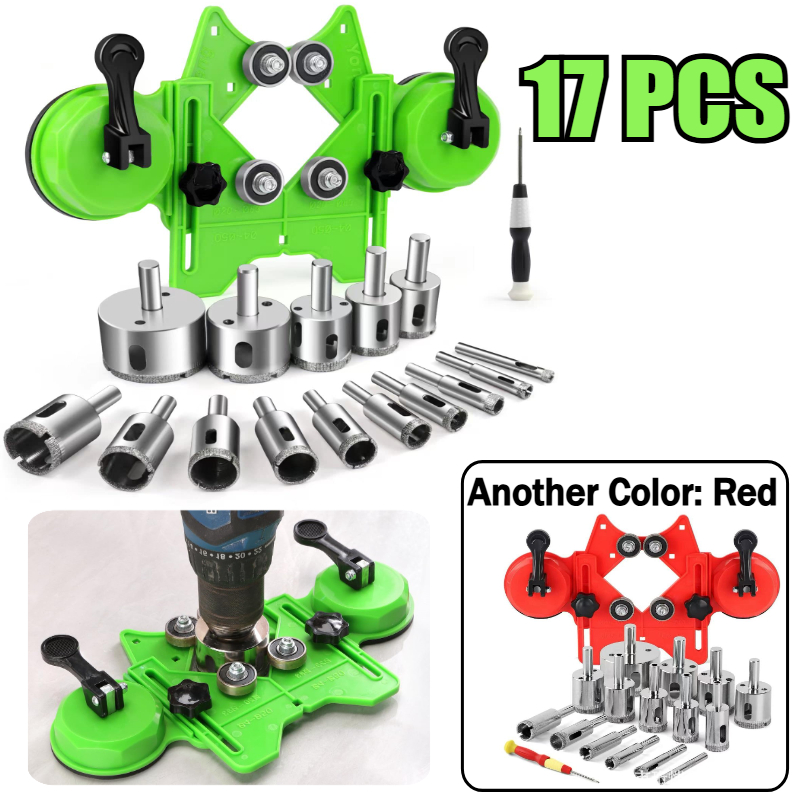 Jigger Double Sided - 17-delige diamanttegelborenset dubbele zuignappen gatenzaaggeleidermal (1/4
