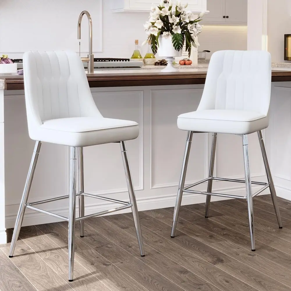 Home Bar Stools - Set van 2 witte gestoffeerde barkrukken
