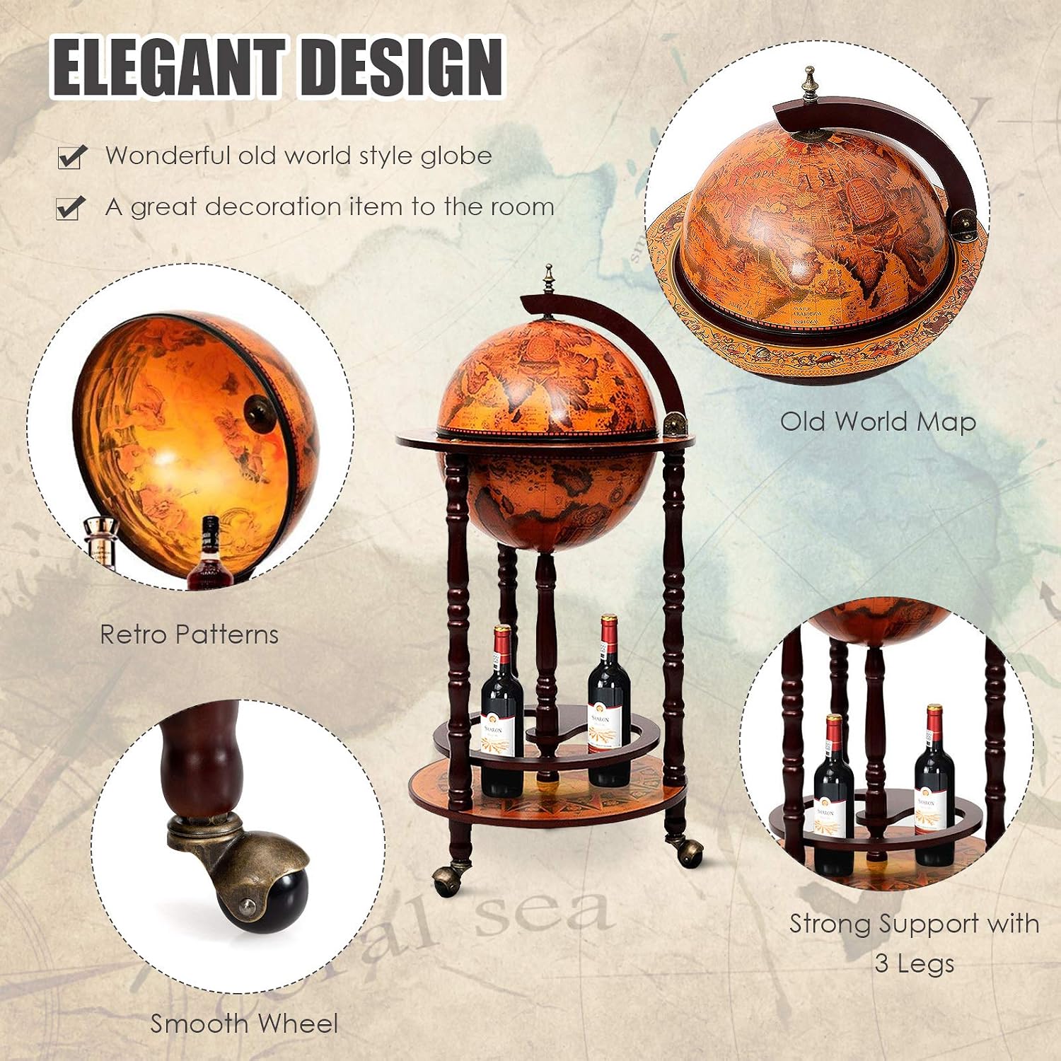 Globe Bar Cart Liquor Bar Kast - Home Bar Shelves recensie en prijs