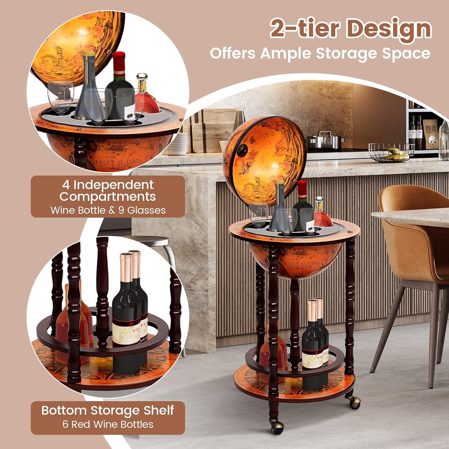 Globe Bar Cart Liquor Bar Kast - Home Bar Shelves recensie en prijs