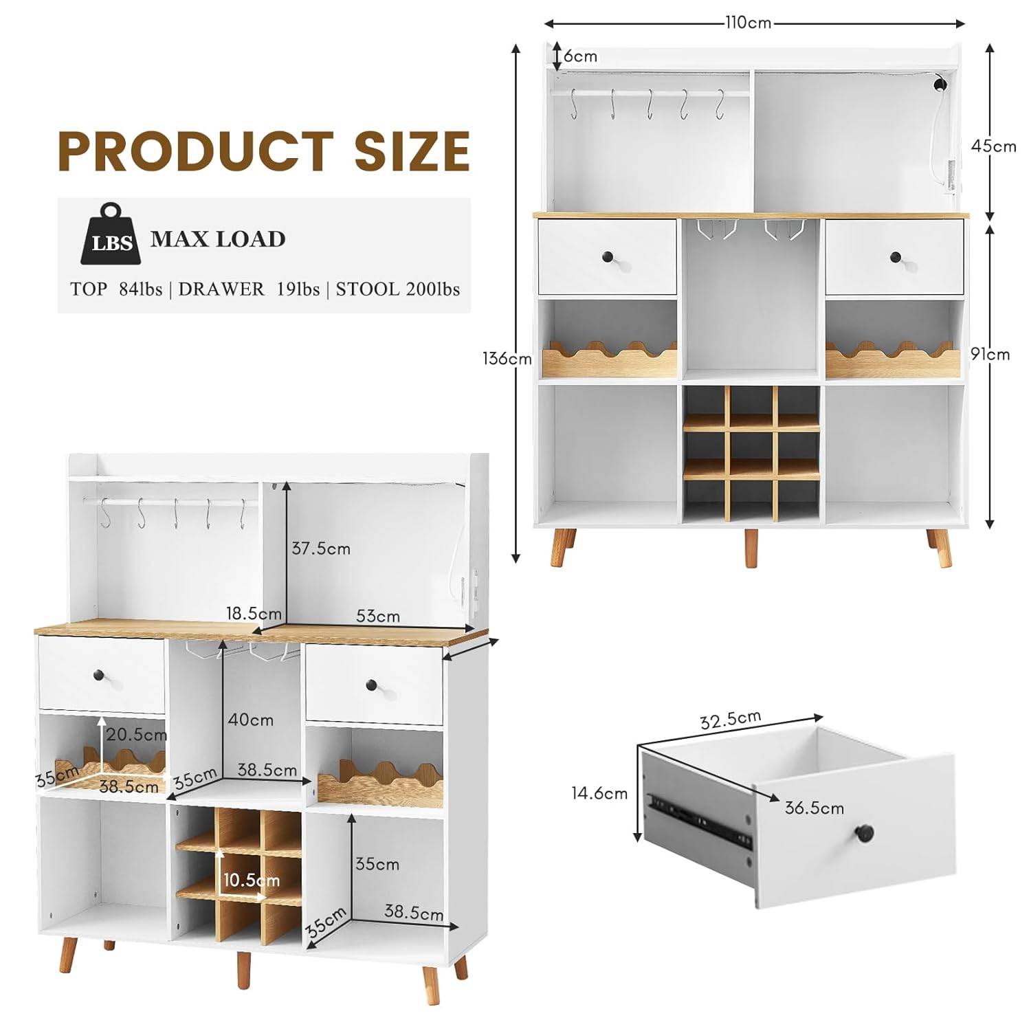 Wijnbar-kast met stopcontact & - Home Bar Shelves recensie en prijs